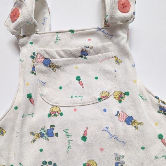 Vtg Baby N Overalls Baby Girls Sz 12m Cream Bunny Cute 90s Garden - Picture 2 of 6